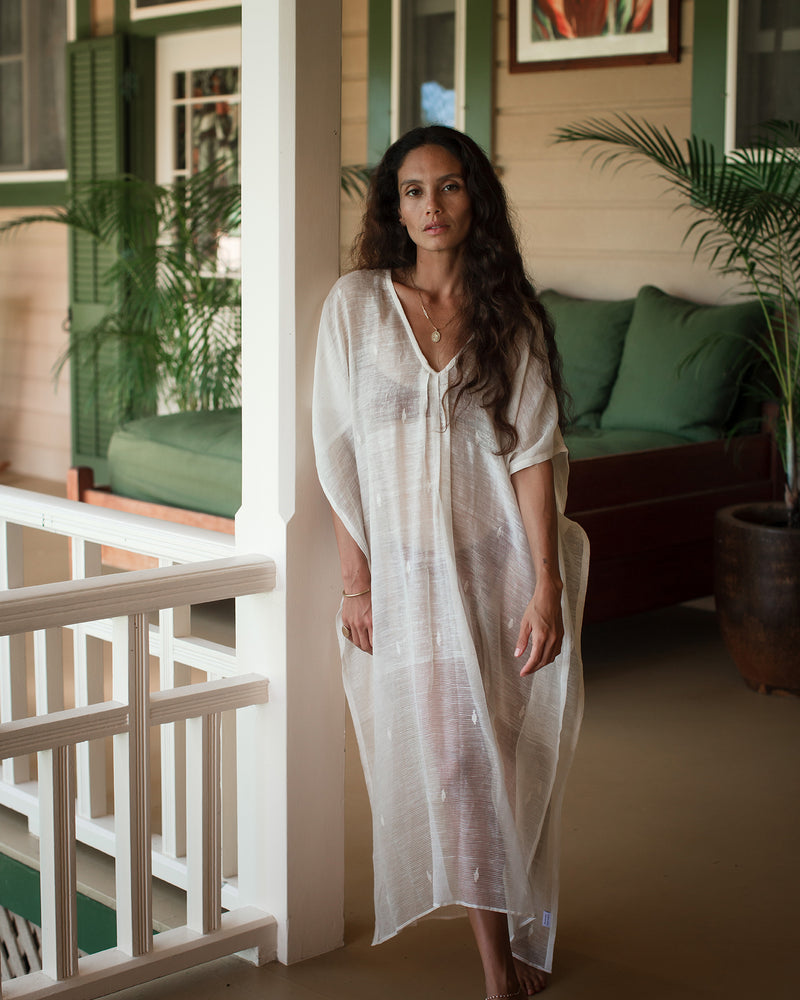 sheer caftan dress Sheer White Beaded Kaftan with Hood Talulah Blue Costumes