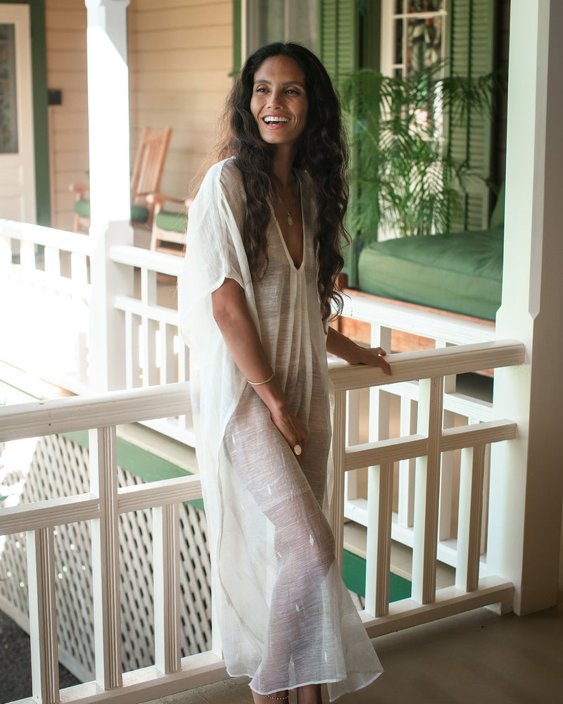 Lara Caftan (Natural White) – Pondichérie Lara Caftan (Natural White) – Pondichérie